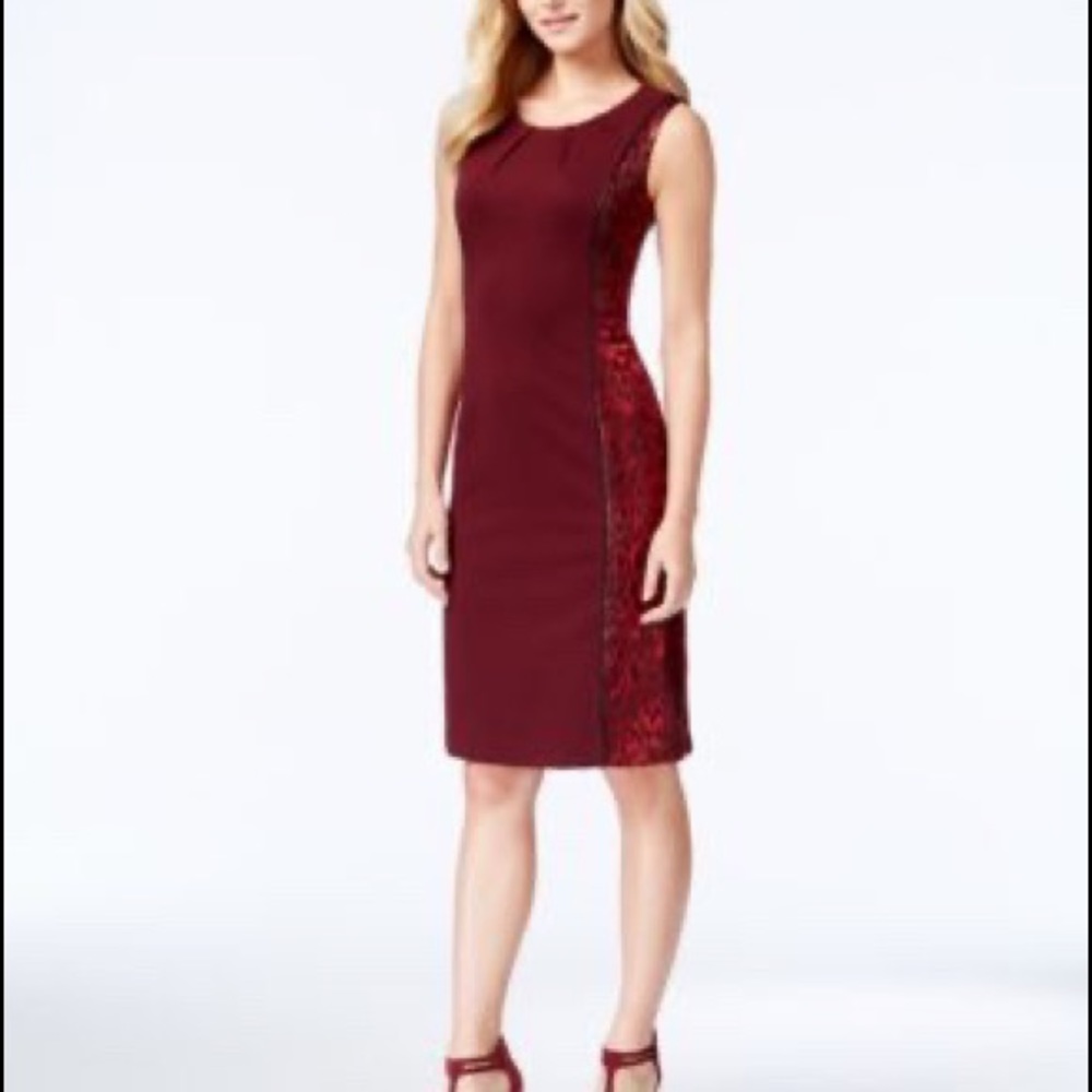 Anne Klein Leopard Maroon Jacquard Sheath Dress